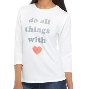 New Directions Studio Women’s 3/4 Sleeve Graphic Crew Neck Pullover Shirt NWT